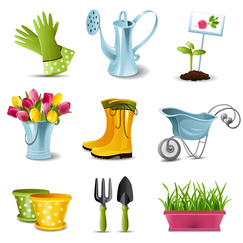Garden spade and tool with elements vector 01  
