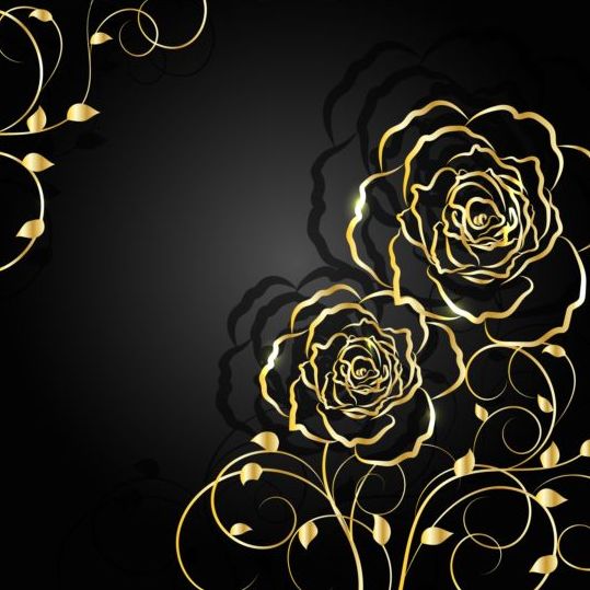 Gyllene blomma med svart bakgrund vektor 01  