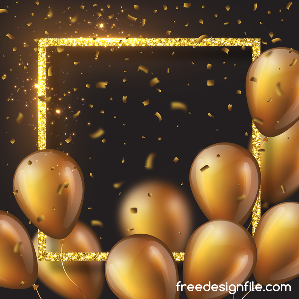 Goldener Rahmen mit goldenen Ballons und Konfetti Vector 04  