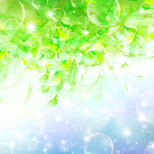 Halation bubble with green leaves vector background 03  