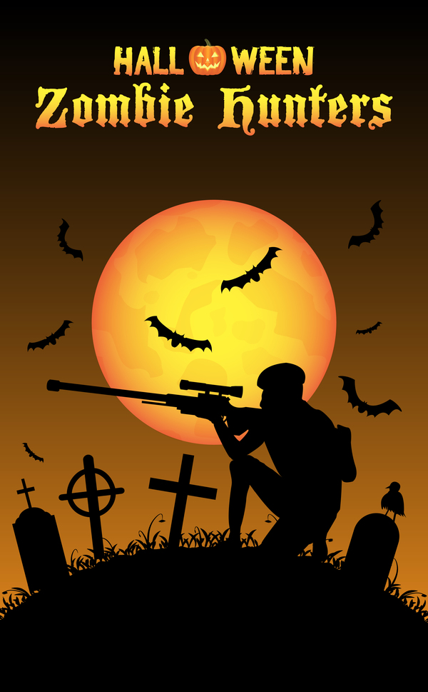 Halloween-Zombiejägerplakat-Vektordesign 06  