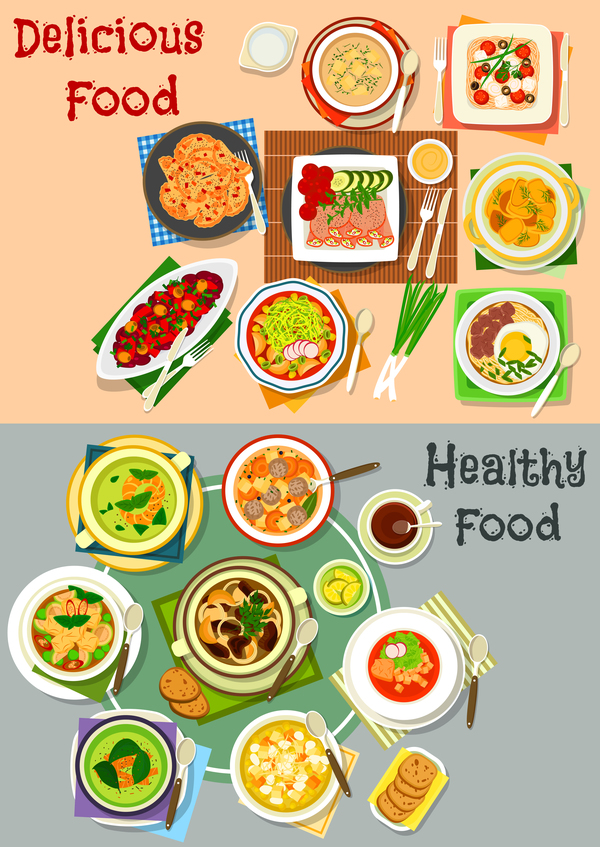 おいしい食べ物ベクトル テンプレート 05 と健康  