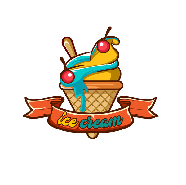 Ice cream label design vector 03  