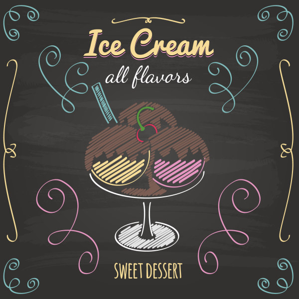 Ice cream with blackboard menu cover vector  