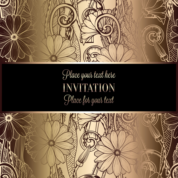 豪華な背景のベクトル 12 と華やかな花の招待カード  