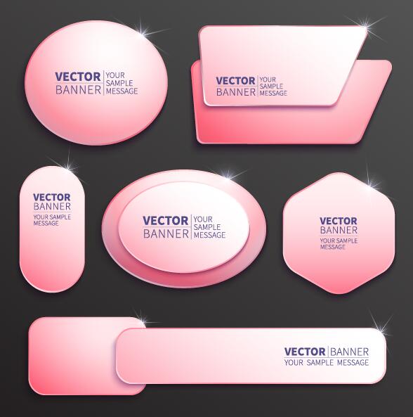 Roze papier banner vector set 02  