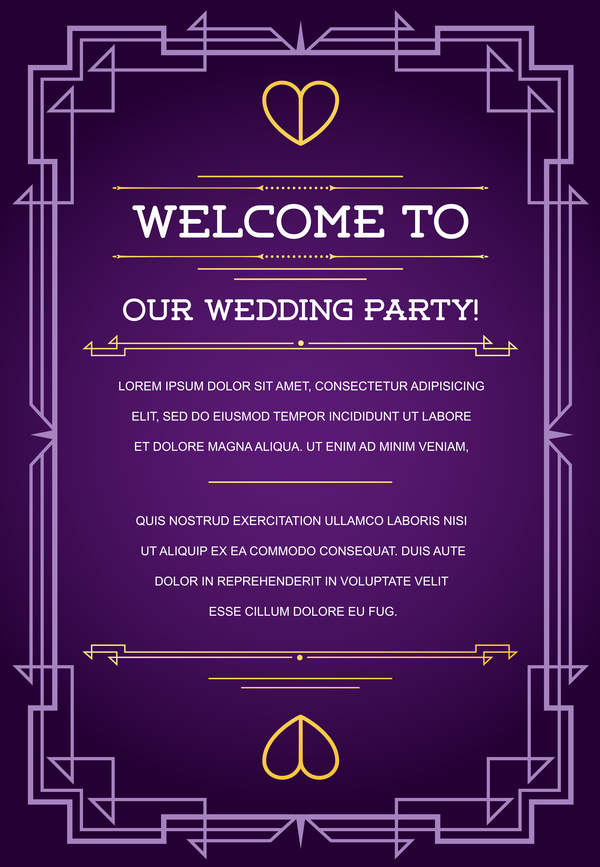 Purple wedding invitation card template vector 05  