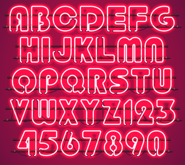 Red neon alphabet with numbers vector 03  