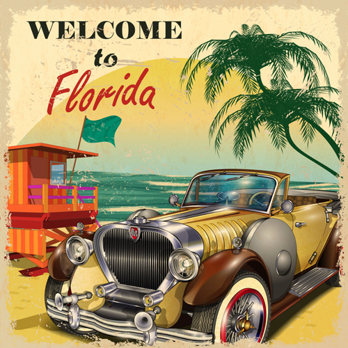 Retro car travel poster vector graphics 14  