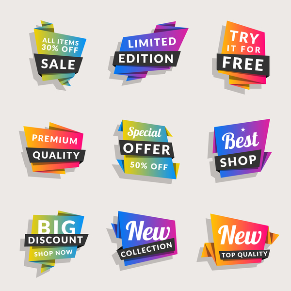 Sale origami banners with shopping tags vector 01  