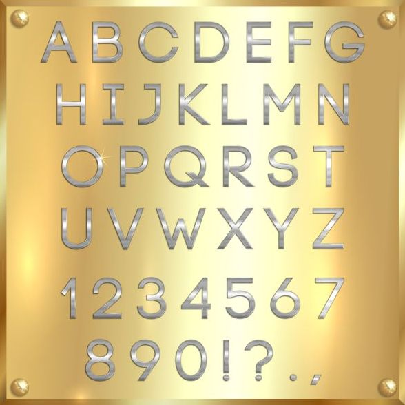Silberne Schrift Alphabet mit Nummer Vector 04  