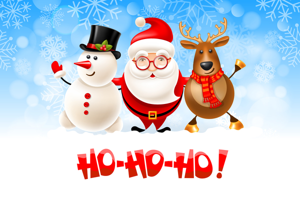 Snowman with santa and deer christmas vector 02  