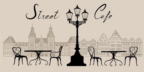 Street cafe hand drawn vector material 02  