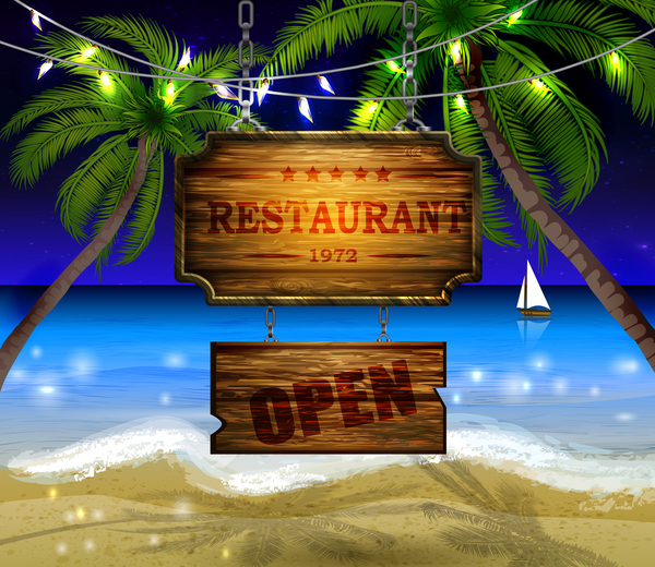 Summer beach with wooded sign vector background 10  
