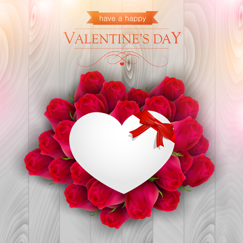 Valentines day elements with wooden background vector 07  