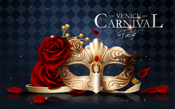 Venice carnival masquerade vector poster template 01  