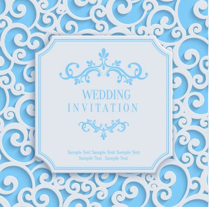 White swirl floral with blue invitation card vector 06  