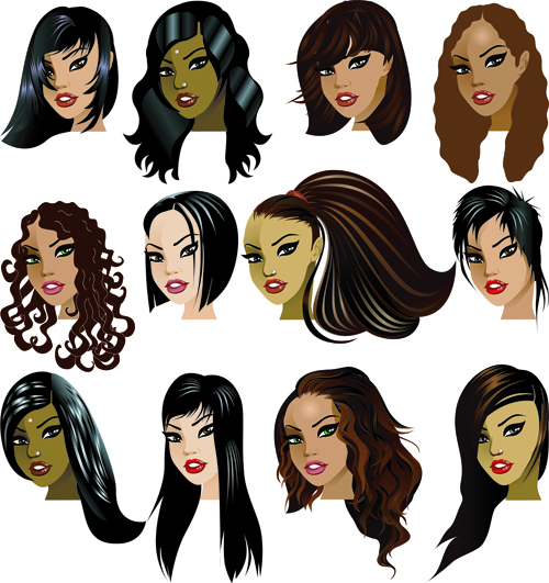 Various Womens haircut design vector 01  