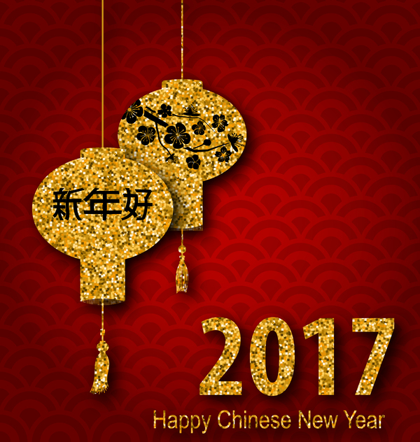 中国の新年赤の背景ベクトル07とランタン  