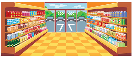 supermarket showcase and food vector set 09  