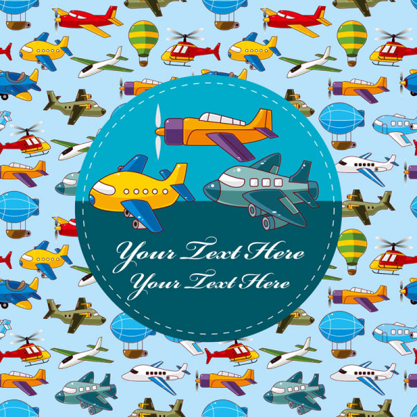 Cartoon Aircraft, Helicopter and Airship free vector  