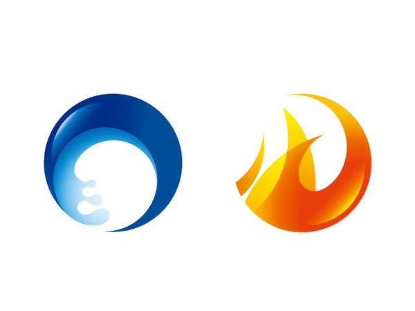 Fire and water circular Icon vector  