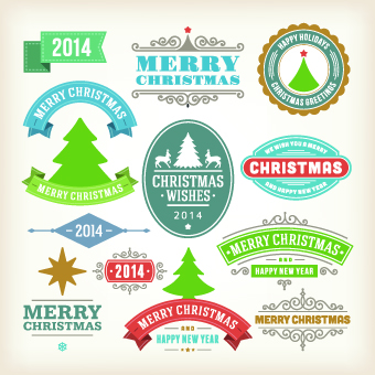 Vintage 2014 Christmas decoration and labels vector 05  