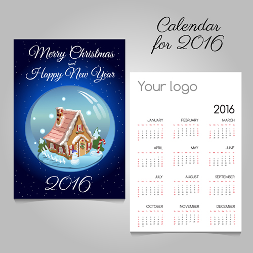 2016 calendars with christmas cards vector set 10  