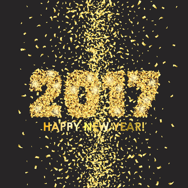 2017 nuovo anno con coriandoli dorati sfondo nero vettore  