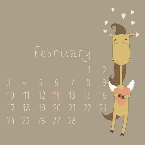 Cute Cartoon February Calendar design vector  