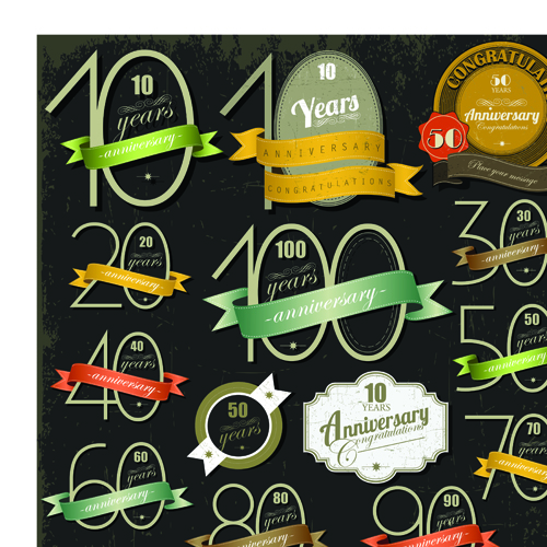 Elements of Anniversary numbers labels vector 01  