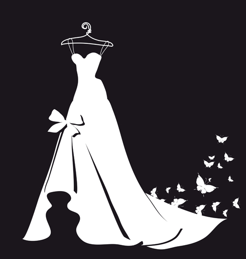Beautiful wedding dress silhouette design vector 05  