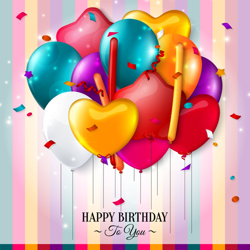 Birthday card with colored balloons vector 01  