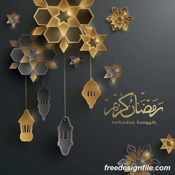 Schwarzer Ramadan-Hintergrund mit Dekor glantern Vektor 02  