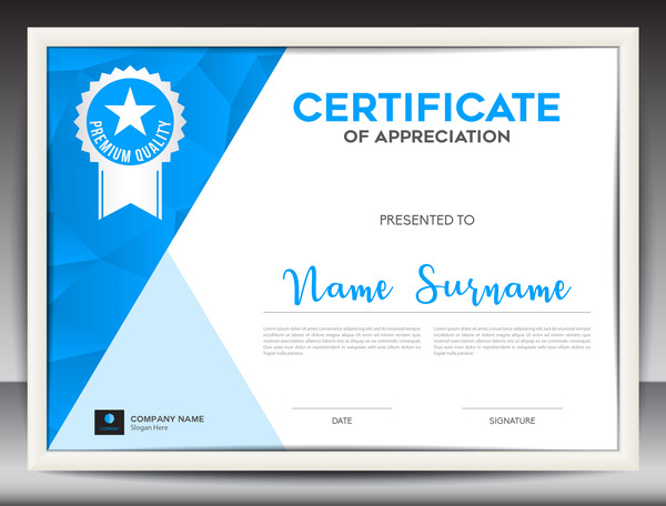 Blue certificate template layout design vector 02  