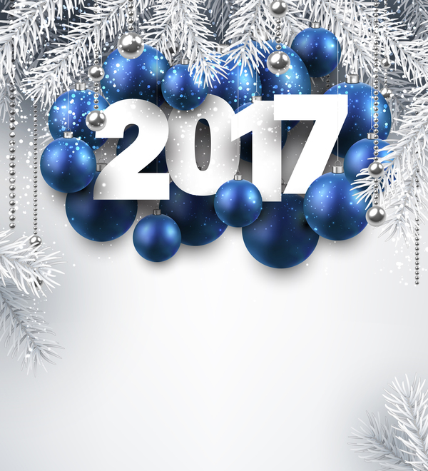 Blue christmas ball with 2017 new year shining background vector 02  