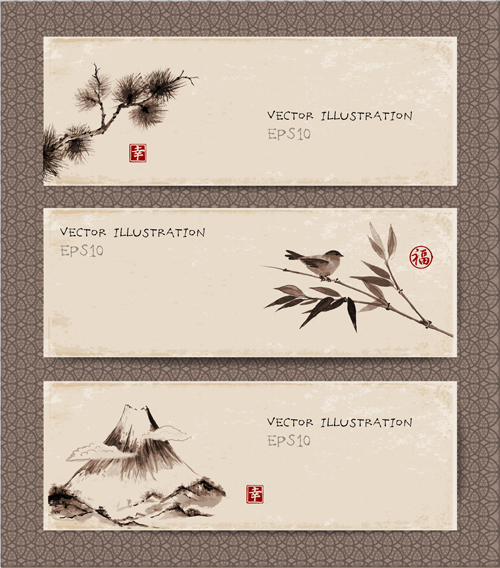 Chinese painting styles banner vectors 03  