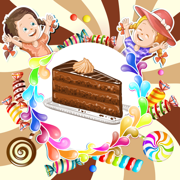 ケーキとお菓子とかわいい子供たちベクター素材 08  
