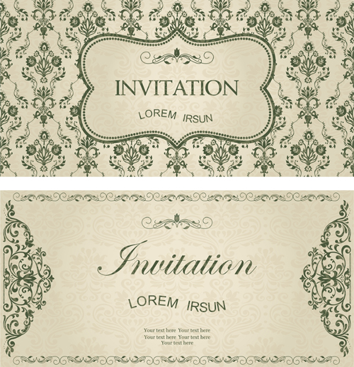 Dark green floral vintage invitation cards vector 10  