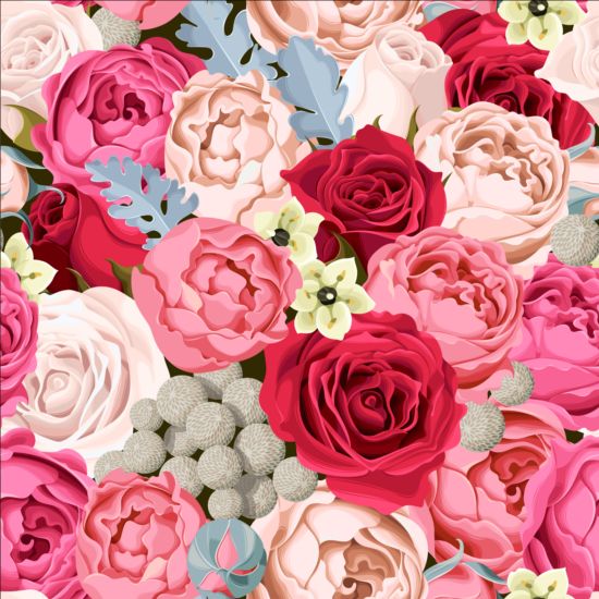 Different color rose pattern vector  