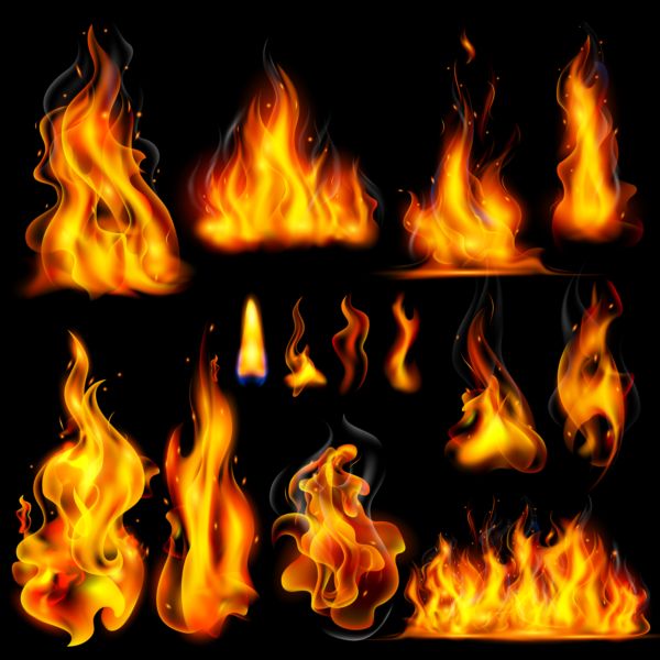 Different fire flames vector set  