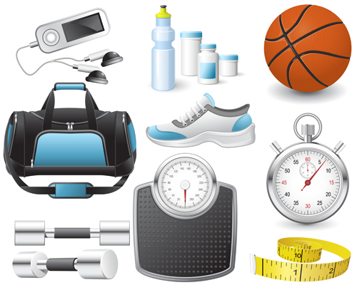 Different sports equipment vector icons 01  