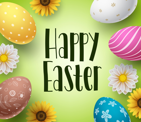 Easter background with easter egg and flower vector 02  