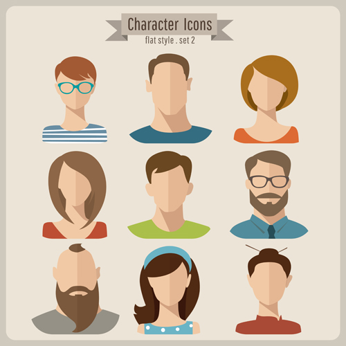 Flat style character icons vector material 01  