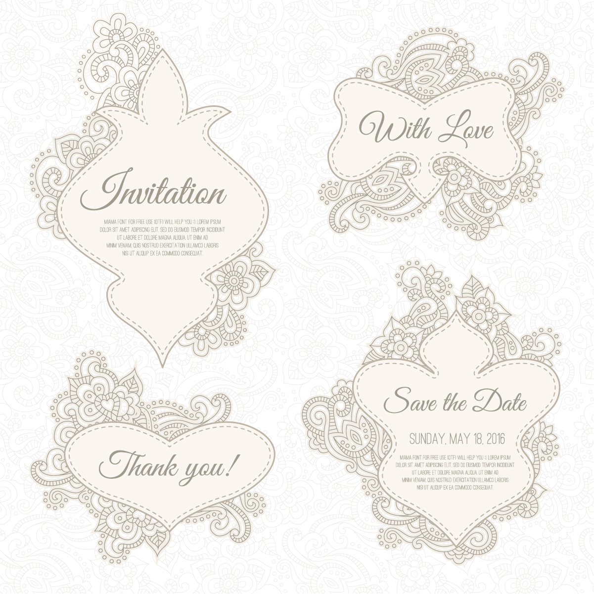 Floral wedding invitation labels vector.rar  