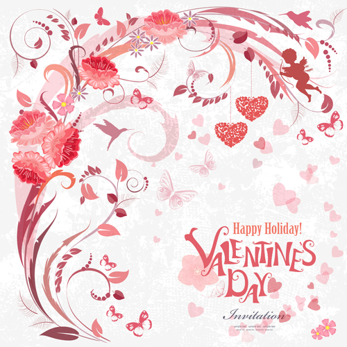 Flower valentine day cards vector 02  