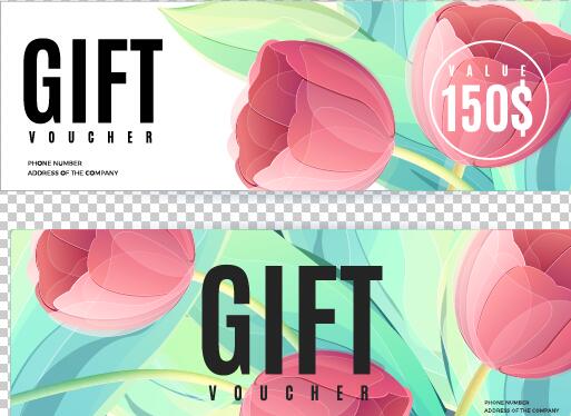 Gift voucher template with flower vector set 02  