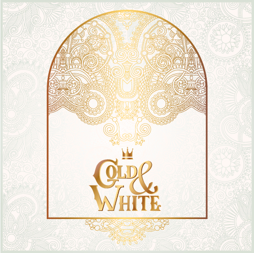 Gold with white floral ornaments background vector illustration set 25  