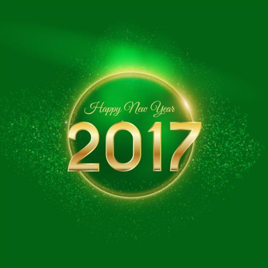 Golden 2017 happy new year with green background vector 01  