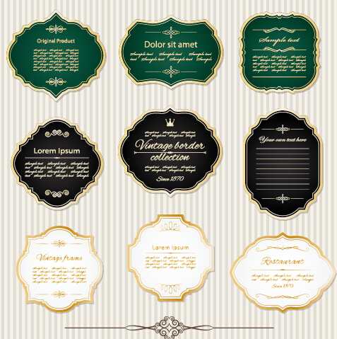 Golden frame retro labels vector  